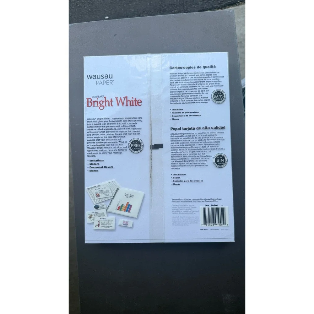 Wausau Paper Bright White Premium Card Stock‎ 65lb 8.5x11 100 Sheets 90901